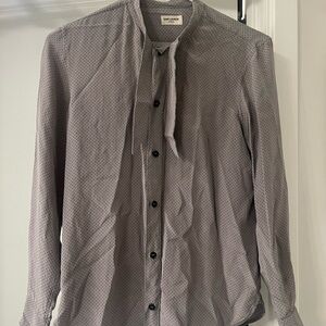 Saint Laurent Black and Gray Polka Dot Blouse